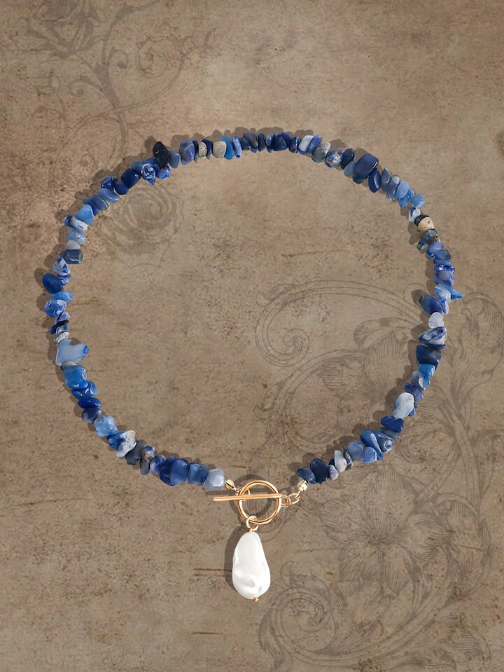 Fairycore 1pc Boho Howlite Faux Pearl Charm OT Buckle Necklace For Women For Daily Decoration