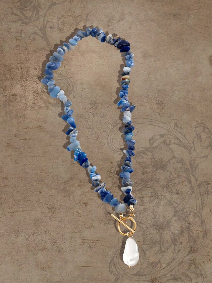 Fairycore 1pc Boho Howlite Faux Pearl Charm OT Buckle Necklace For Women For Daily Decoration