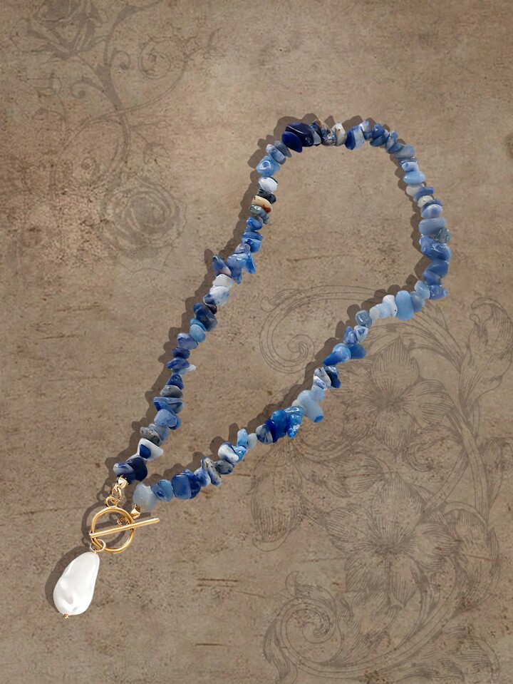 Fairycore 1pc Boho Howlite Faux Pearl Charm OT Buckle Necklace For Women For Daily Decoration