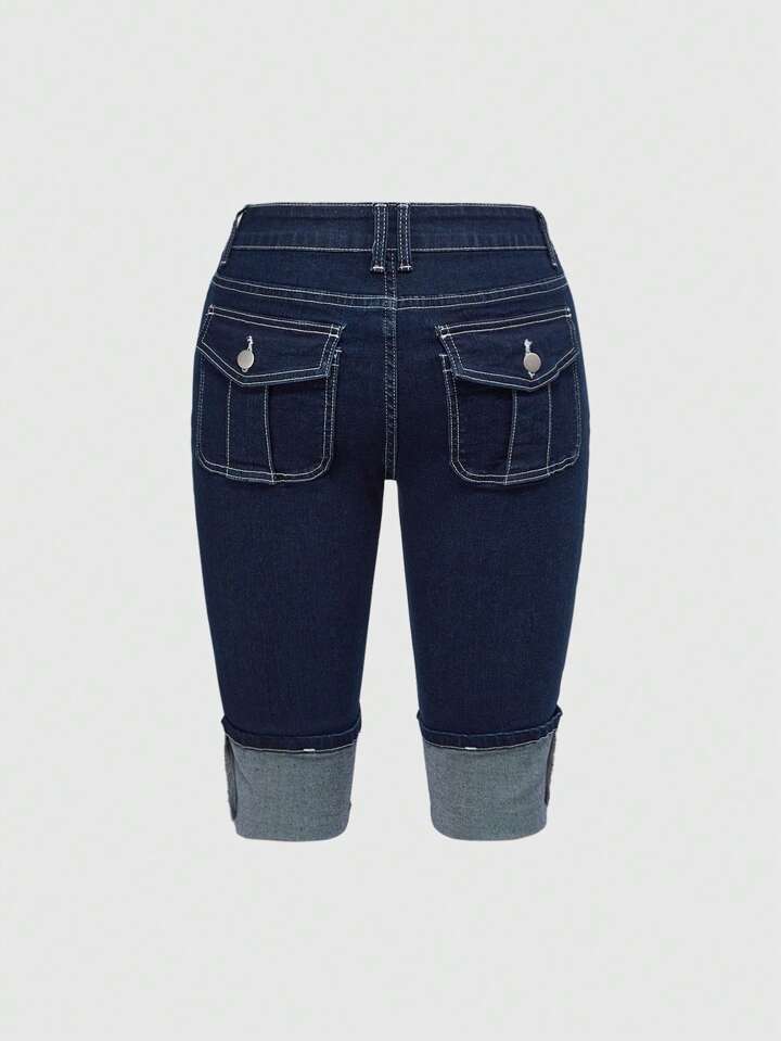 Grunge Punk Y2K Baddie Retro Chic All-Match Versatile Ultra Low-Waist Skinny Mid-Length Denim Capri Pants 2 Grunge Punk Y2K Baddie Retro Chic All-Match Versatile Ultra Low-Waist Skinny Mid-Length Denim Capri Pants