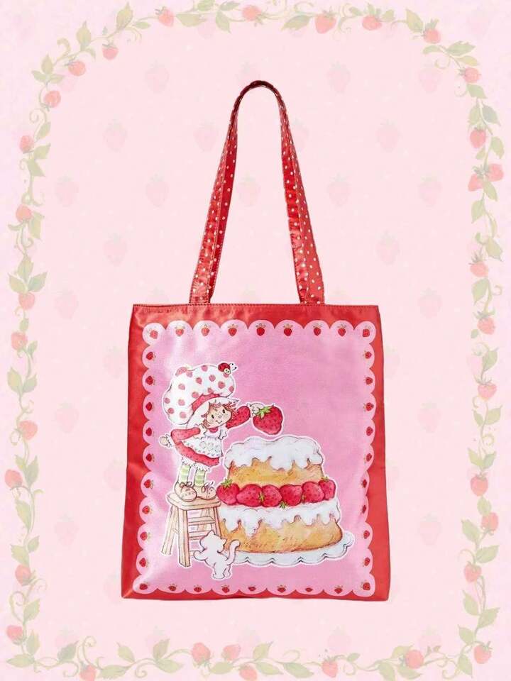 Cartoon Pattern Satin Oversized Tote Bag For Women