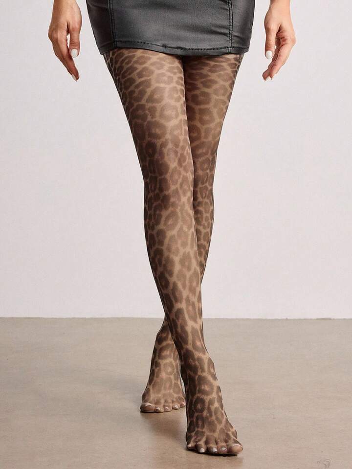 1 Pair Gothic Style Dark Plaid & Leopard Print Tights