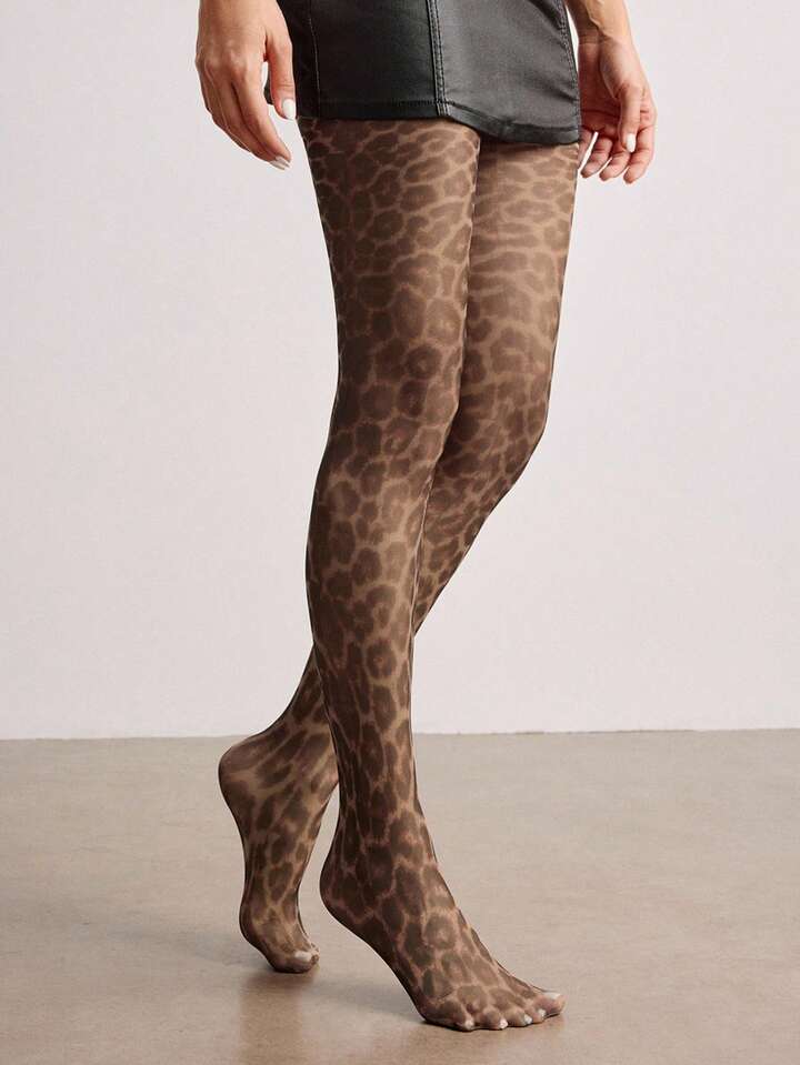 1 Pair Gothic Style Dark Plaid & Leopard Print Tights