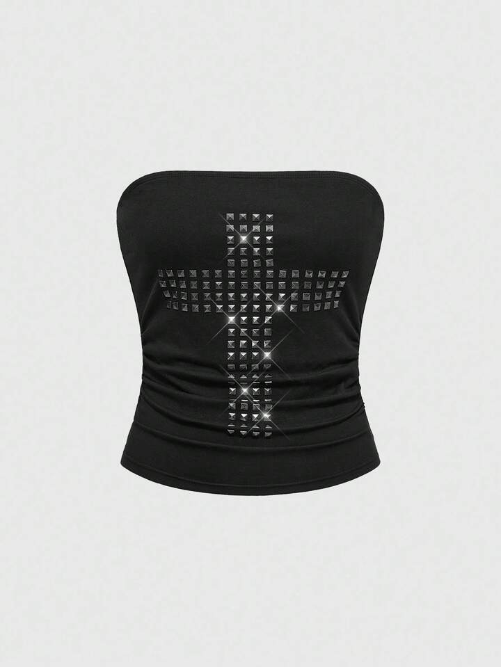 Grunge Punk Y2K Punk Sexy Cross Studded Cropped Camisole Top For Women
