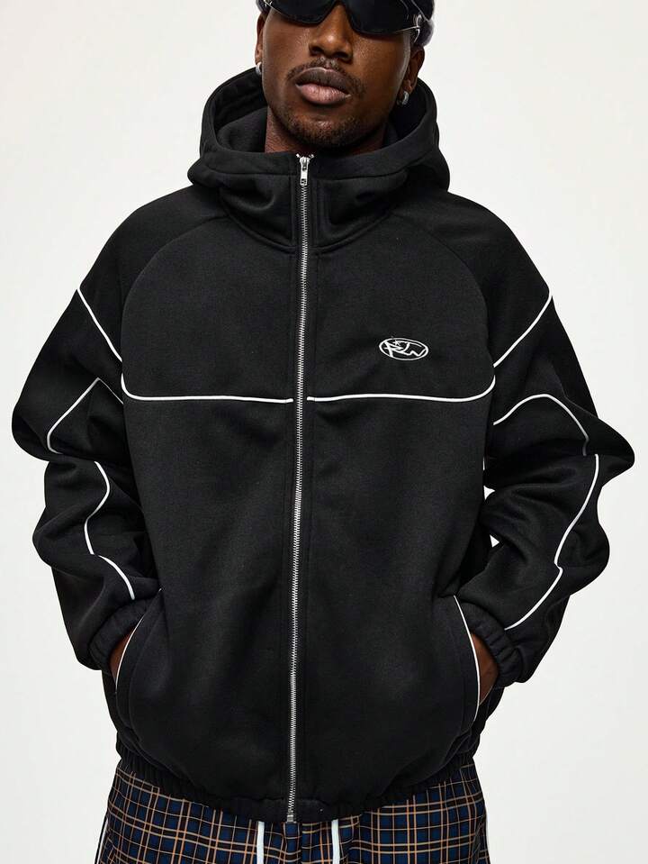Prep Men's Zipper Front Casual Contrast Stripe Hoodie Sweatshirt