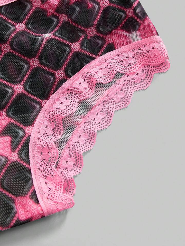 J-Fashion 4pcs Y2K Subculture Set: Rose Floral Chain Butterfly Full Print Lace Patchwork Thong Panties 4 J-Fashion 4pcs Y2K Subculture Set: Rose Floral Chain Butterfly Full Print Lace Patchwork Thong Panties