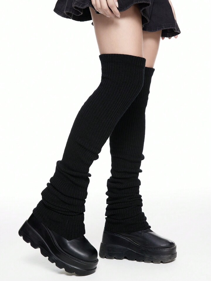 Goth 1pair Women 100cm Extra Long Leg Warmers With Wide Cuffs, All Season