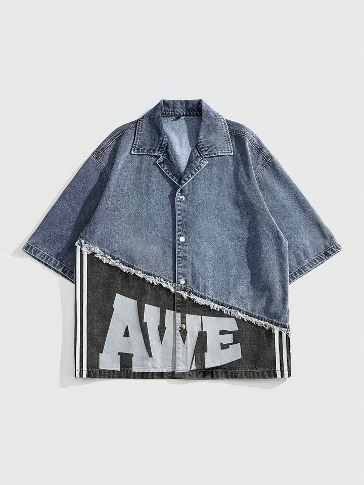 Prep Men's Sporty Short Sleeve Denim Shirt, Fashionable For Summer