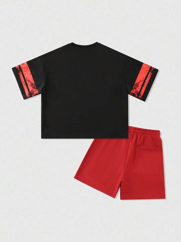 Street Life 1 Set Men's Anime Printed T-Shirt And Shorts Suit, Fashionable For Summer