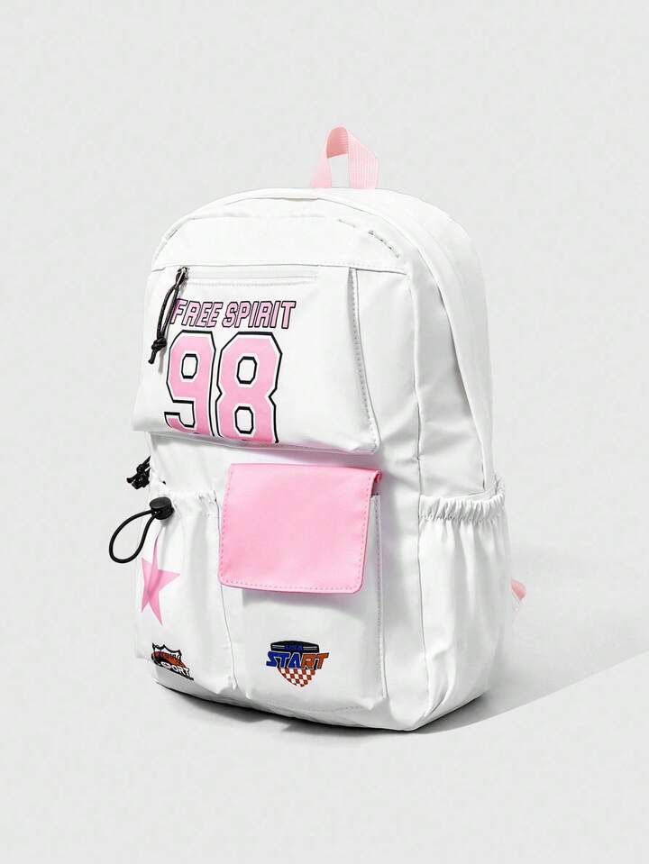 ROMWE Avant Pink Number 98 Print Large Capacity Backpack, Suitable For Back To School Season 2 ROMWE Avant Pink Number 98 Print Large Capacity Backpack, Suitable For Back To School Season
