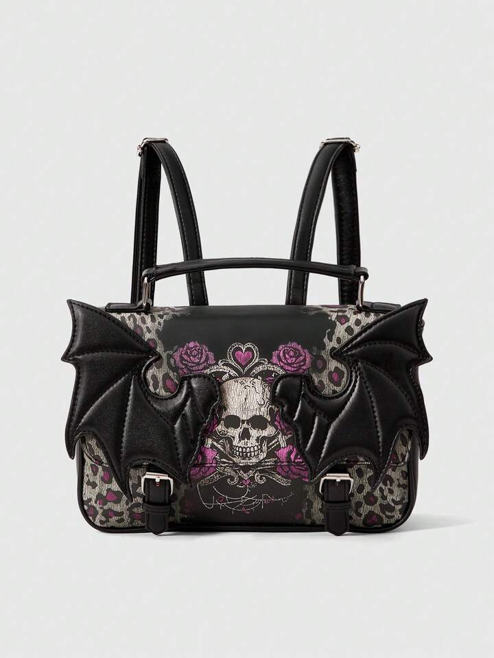 Gothic Style Bat Wings Design Shoulder Backpack, School Backpack, Halloween