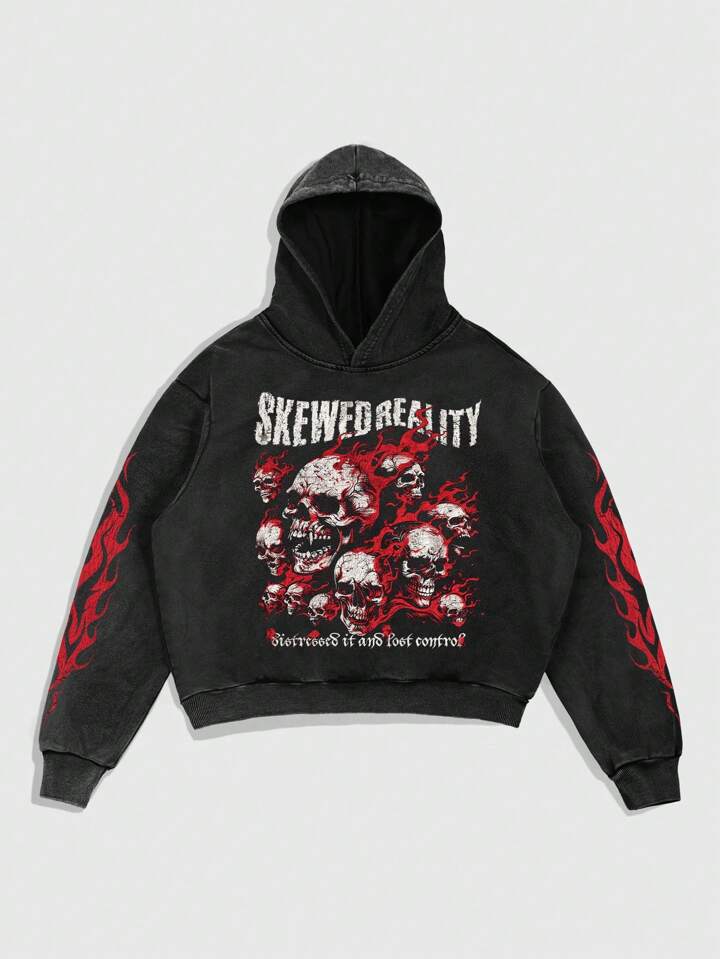 Street Life Casual Snowflake & Letter Print Hooded Sweatshirt