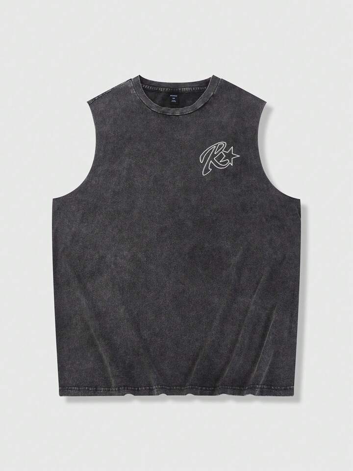 Casual Men's Simple Letter & Pentagram Print Round Neck Top