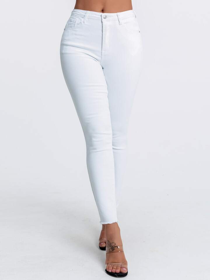 Curvy High Stretch Raw Hem Skinny Jeans