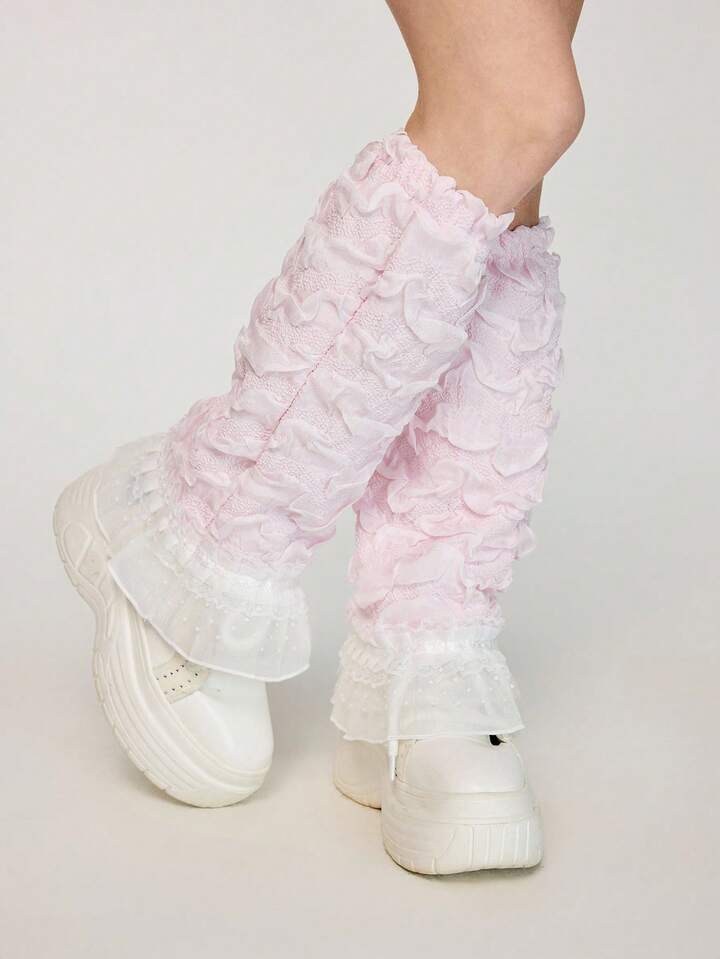 1 Pair Cute Y2K Lolita Style Lace Patchwork Leg Warmers, Fashionable & Minimalist Design, Suitable For School, Anime, Casual Wear