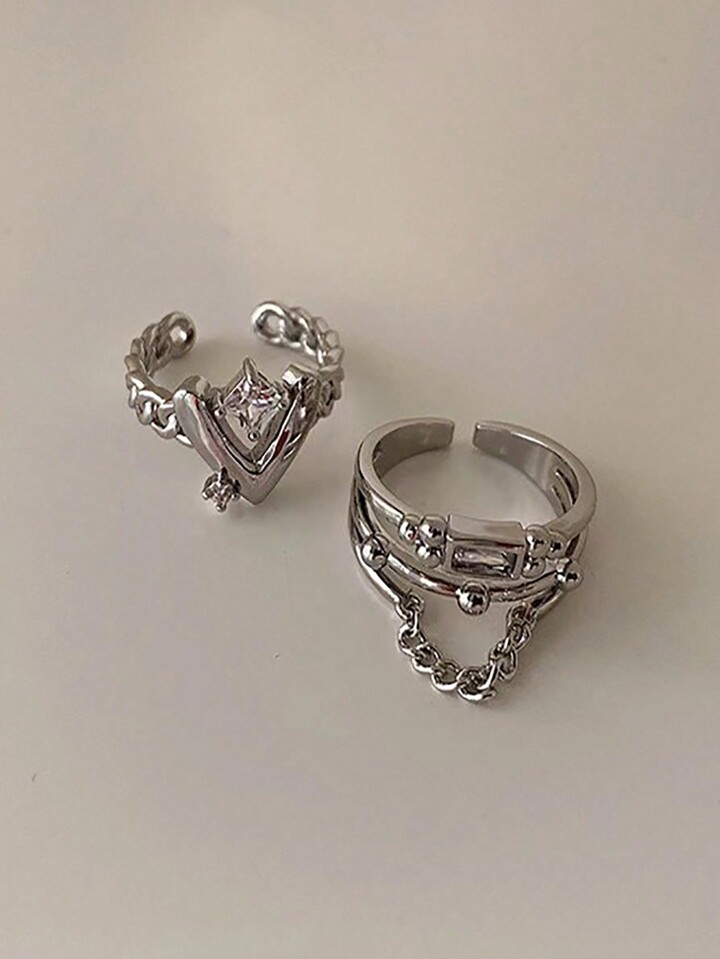 2pcs Fashion Iron Alloy Chain Decor Cuff Ring For Women For Daily Decoration