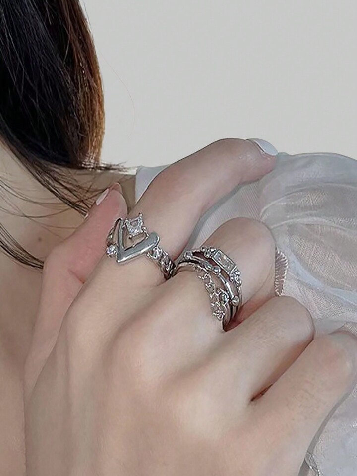 2pcs Fashion Iron Alloy Chain Decor Cuff Ring For Women For Daily Decoration