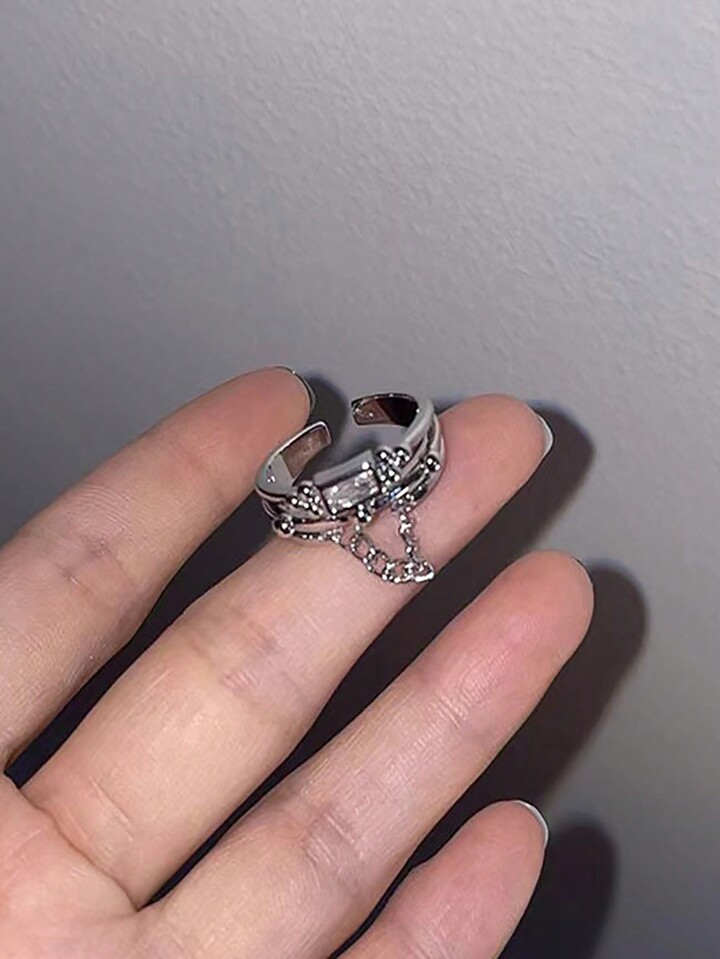 2pcs Fashion Iron Alloy Chain Decor Cuff Ring For Women For Daily Decoration