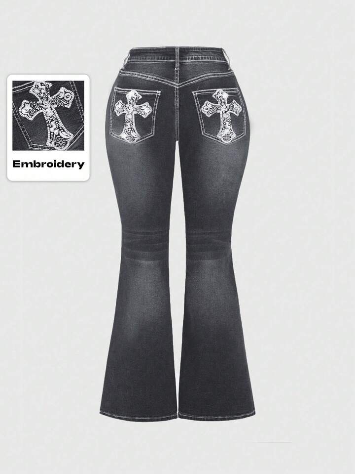 Grunge Punk Plus Size Women Grunge Graphic Print Casual Jeans, School Style