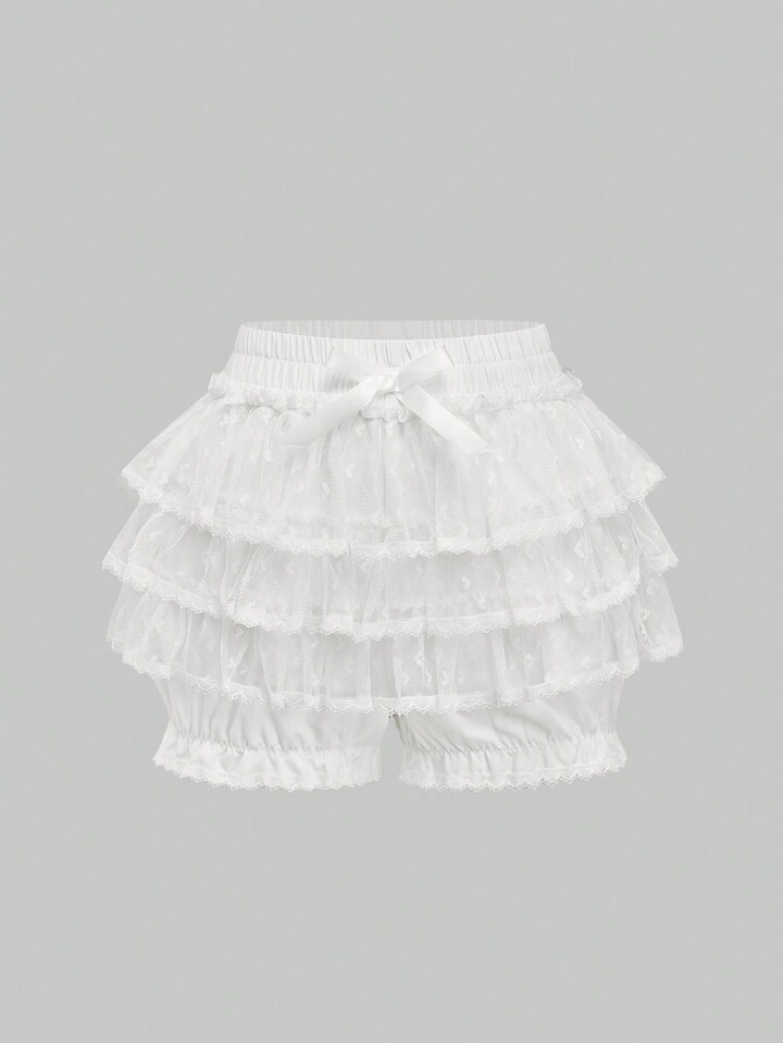 Lolita Multilayers Cake Skirt With Bow, White Gothic Lace Splice Bow Solid Pumpkin Lantern Shorts, Bridesmaids Dress
