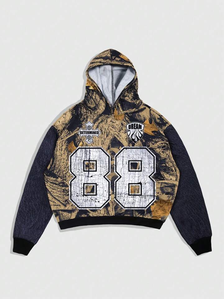 Street Life Men's Letter & Numeric Jersey Print Hoodie Pullover Sweatshirt