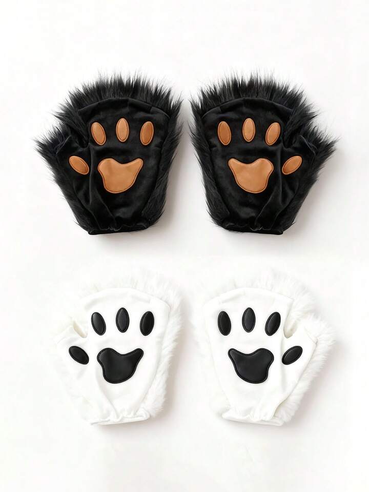Kawaii 1pair Plush Half Finger Cat Paw Gloves