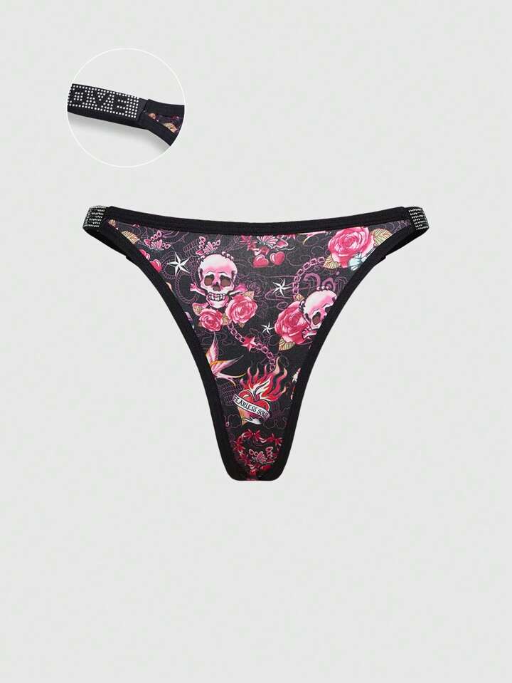 J-Fashion Y2K Baddie Chain Skeleton Rhinestone Decor Elastic String G-String Panties