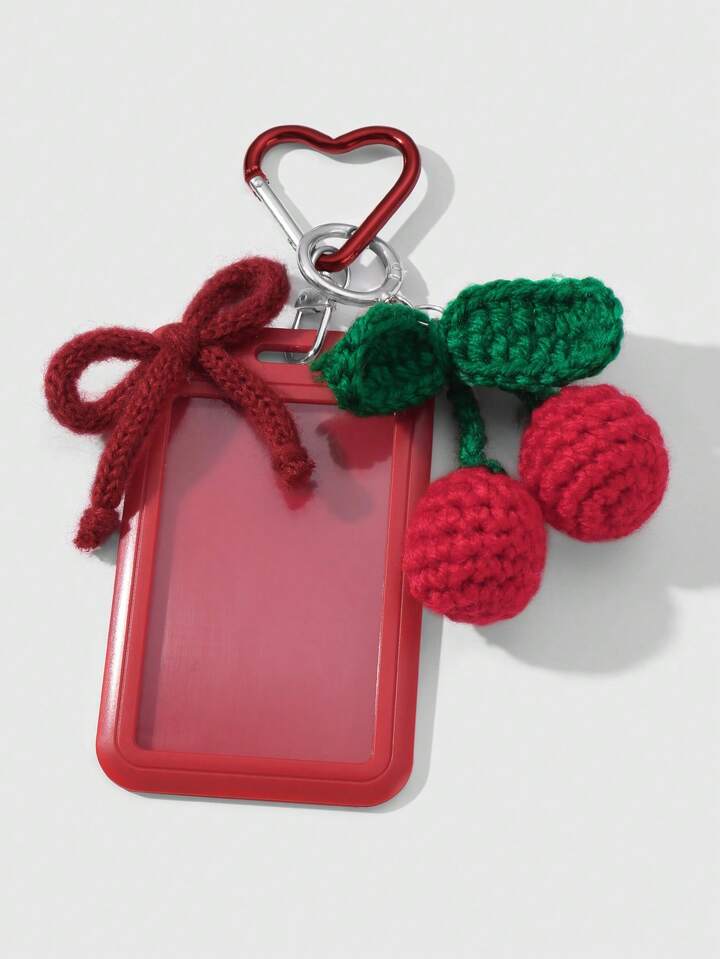 Kawaii 1pc Sweet & Cool Fashion High-Quality College Style Autumn/Winter Red Plush Ball Yarn Bow Adjustable Lanyard Solid Color Clear Campus Card ID Holder DIY Keychain Bag Charm, Suitable For Office Workers, Students, Daily Wear & Gifts Valentines