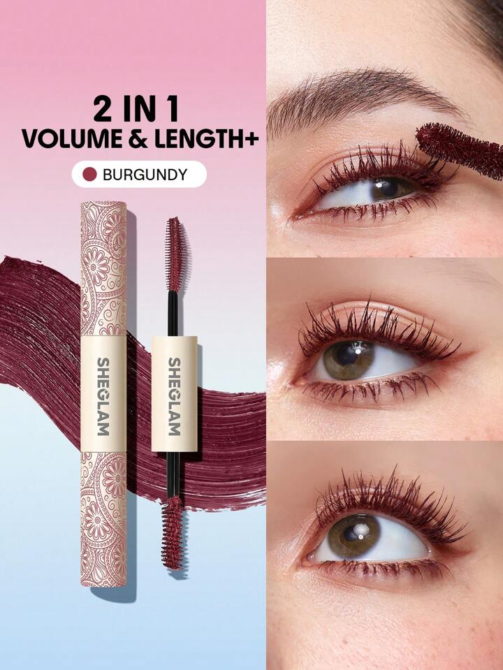 All-In-One Volume & Length Mascara-Waterproof Burgundy Waterproof Colorful Double Head Brush Easy To Remove No Smudge Curling Separation Thick Black Mascara Brand Beauty Makeup Face Paint Cosmetic For Women Girls Perfect For Winter Spring Ideal For Y2K Fancy Fashion Suitable For Birthday Gift Party Ready Best Color