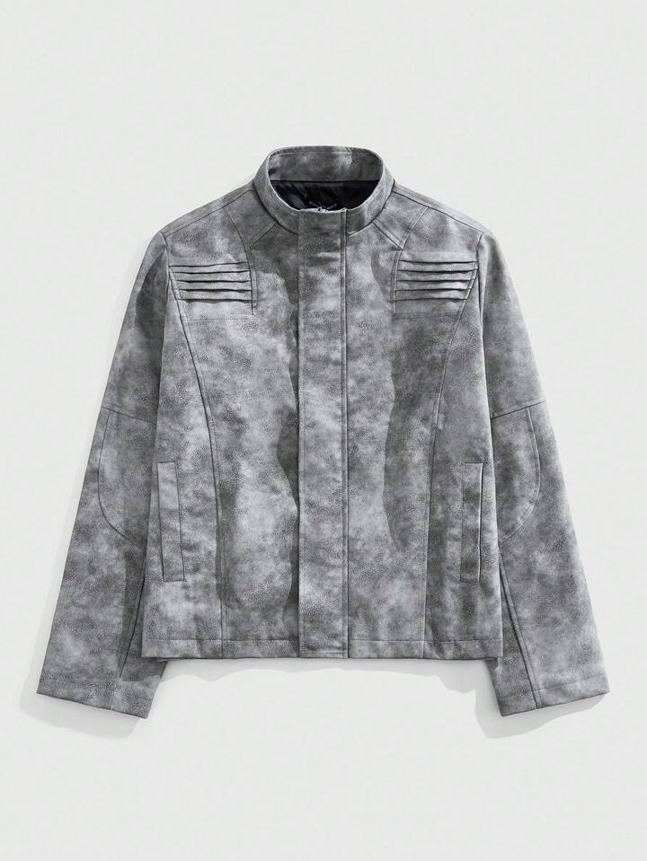Casual Men's Retro Distressed Stand Collar Jacket, Fall Winter