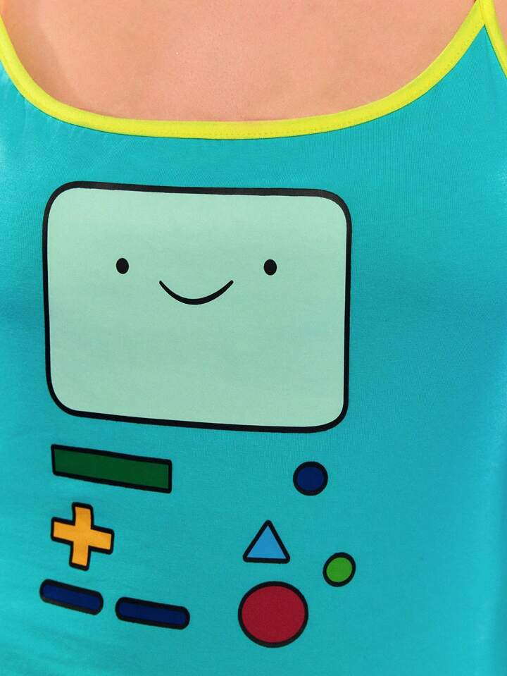 Adventure Time X ROMWE Y2K Cute Cartoon Face Print Contrast Color Slim Fit Camisole Top