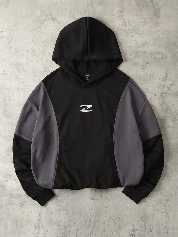 Casual Men's Patchwork Contrast Color Hoodie, Retro Street Style, For Fall