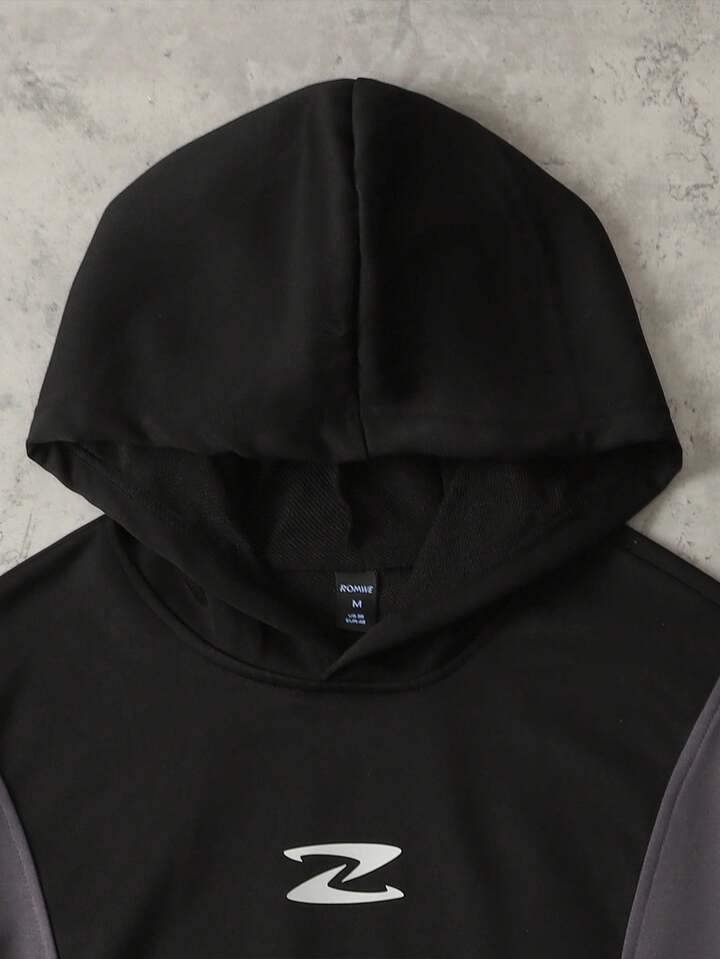 Casual Men's Patchwork Contrast Color Hoodie, Retro Street Style, For Fall