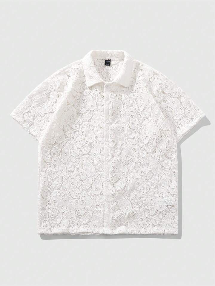 Casual Men's Summer Vacation Paisley Lace Short Sleeve Shirt