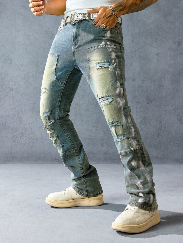 Street Life Men's Slim Fit Distressed Pocket Skinny Jeans