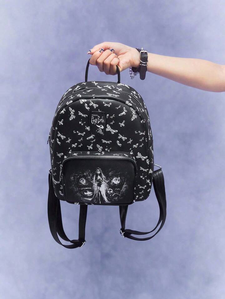 Corpse Bride | ROMWE Black Fashion Backpack With Butterfly & Bride Pattern, School Backpack