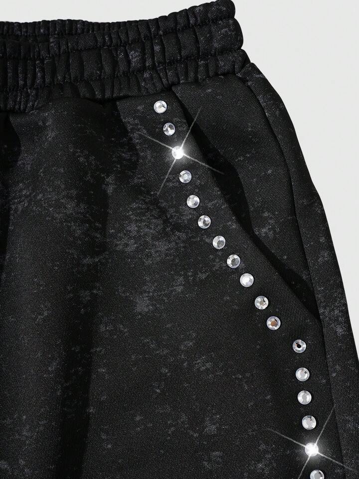 Casual Loose Rhinestone Decor Drawstring Men Sweatpants