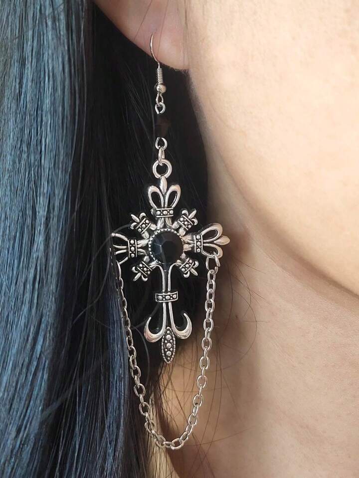 2pcs Gothic Cross Chain Earrings, Halloween