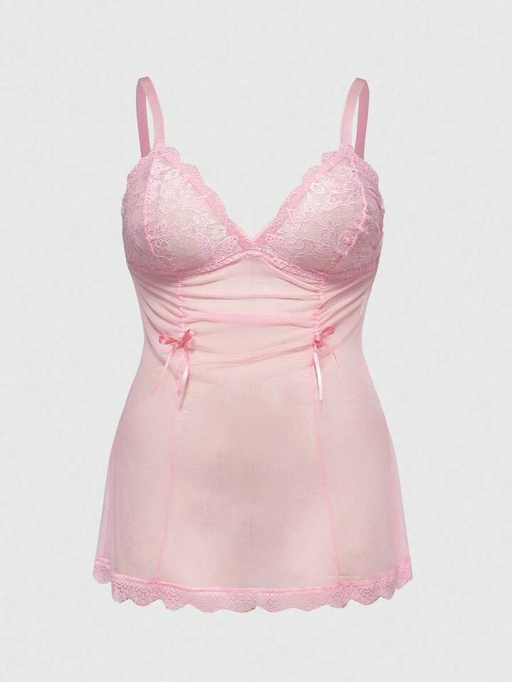 Plus Size Cute Kawaii Doll Dress With Butterfly Lace Trim Mesh Nightgown