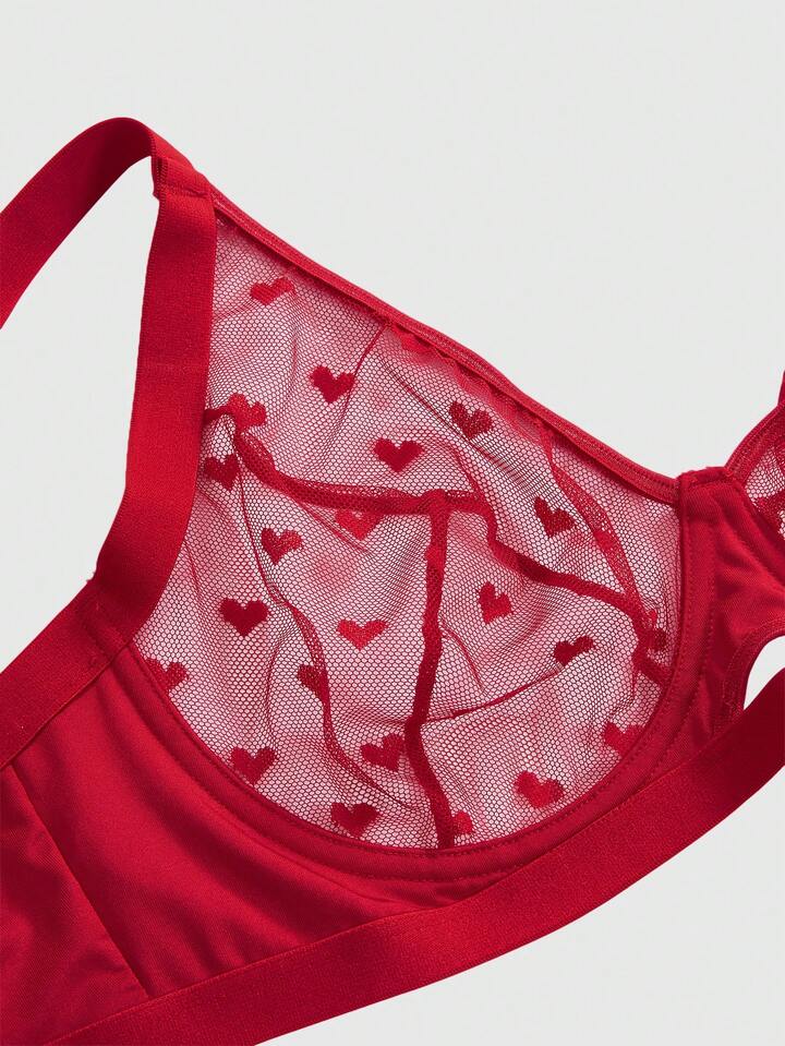 Goth Plus Size Sweet & Sexy Heart Mesh Jacquard Underwire Bra And Panty Set, For Valentine's Day 4 Goth Plus Size Sweet & Sexy Heart Mesh Jacquard Underwire Bra And Panty Set, For Valentine's Day