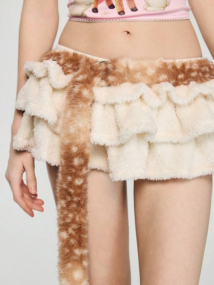 Fairycore 1pc Punk Style Leopard Fur Belt, Retro Y2K Fashion Fluffy Round Buckle Leather Belt, Personalized Decoration Waistband