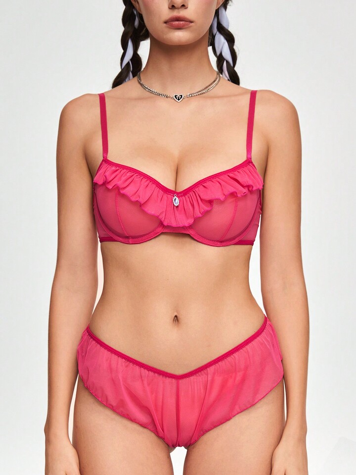 Kawaii Customized Princess Exclusive Adornment With Underwire, Sweet Pink Diamond, Romantic Ruffles Lingerie Set 6 Kawaii Customized Princess Exclusive Adornment With Underwire, Sweet Pink Diamond, Romantic Ruffles Lingerie Set