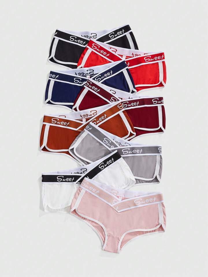 8pcs Casual Comfortable Letter Elastic Waistband Ribbed Fabric Boxer Briefs