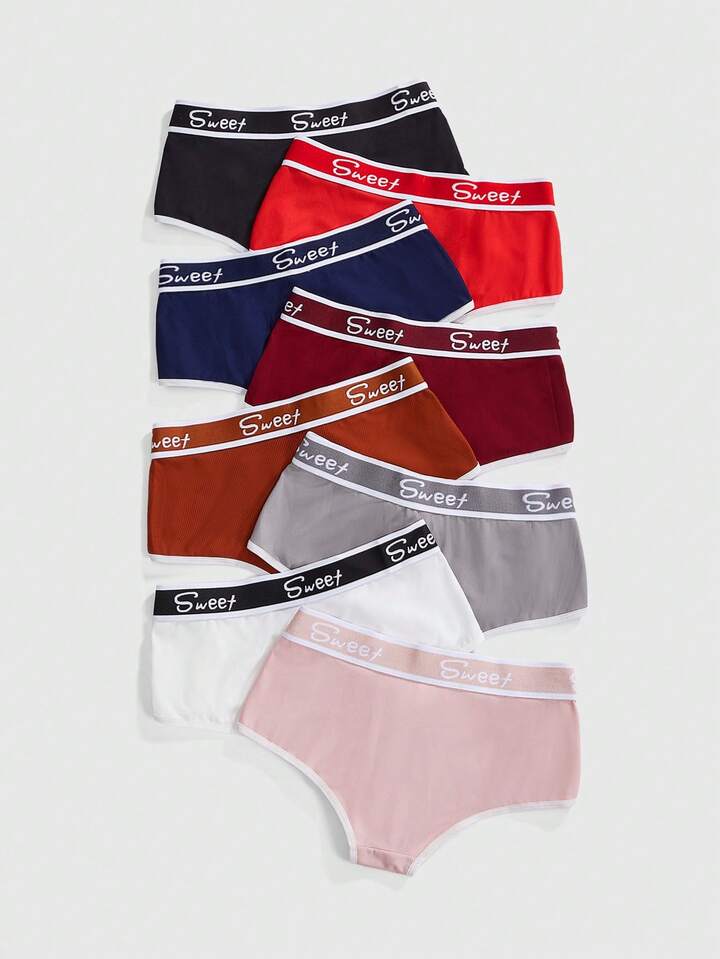 8pcs Casual Comfortable Letter Elastic Waistband Ribbed Fabric Boxer Briefs
