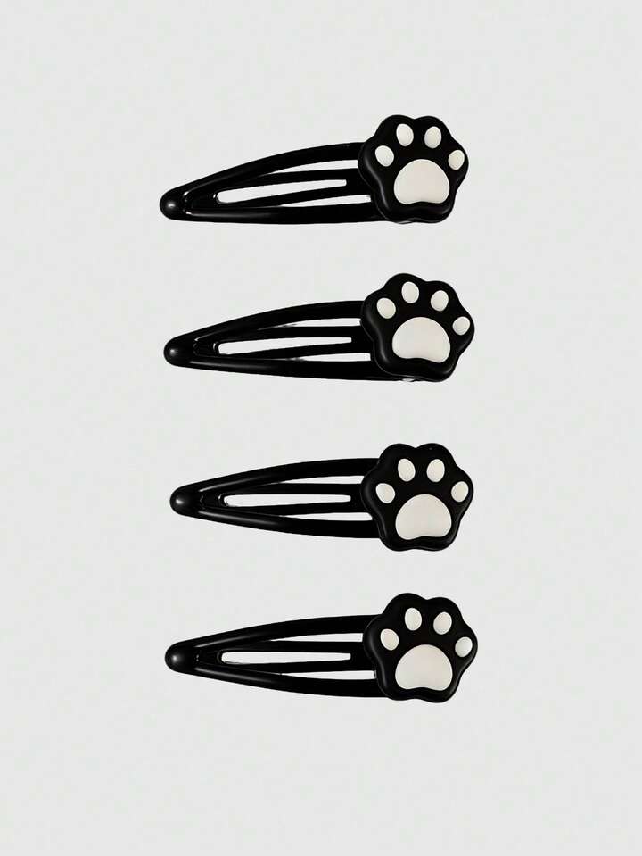 Anime 4 Black And White Cat Claw Hairpins, Cute Claw BB Hairpins, Daily Versatile Cartoon Hair Accessories.