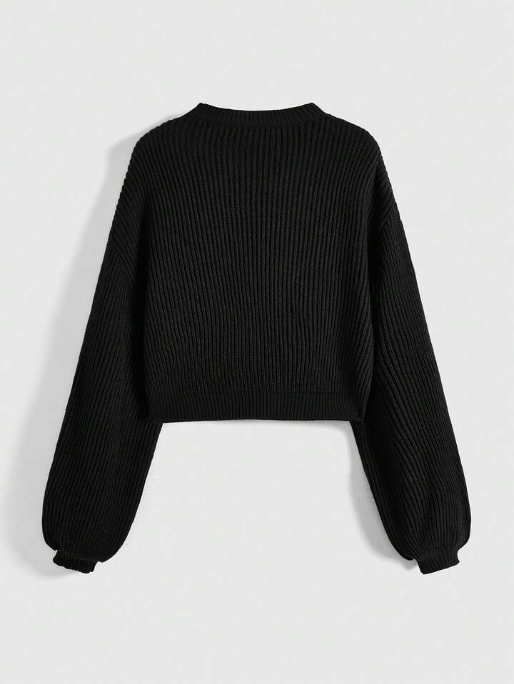Fairycore Plus Size Casual Ribbed Knit Floral Embroidered Pullover Sweater, Autumn/Winter