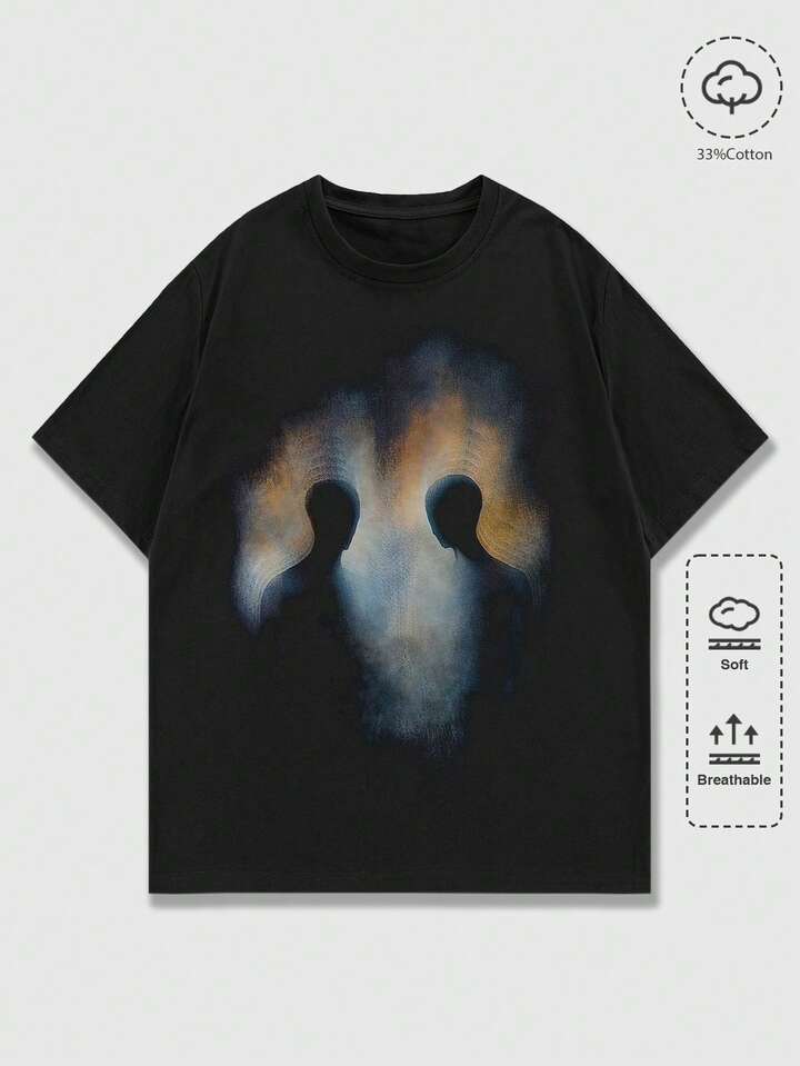 Academia Men's Fashionable Figure Print Round Neck Short Sleeve T-Shirt, Summer