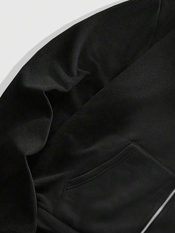 Casual Men's Autumn/Winter Embroidered Zip-Up Hooded Sweatshirt With Fur Collar, Long Sleeve Top
