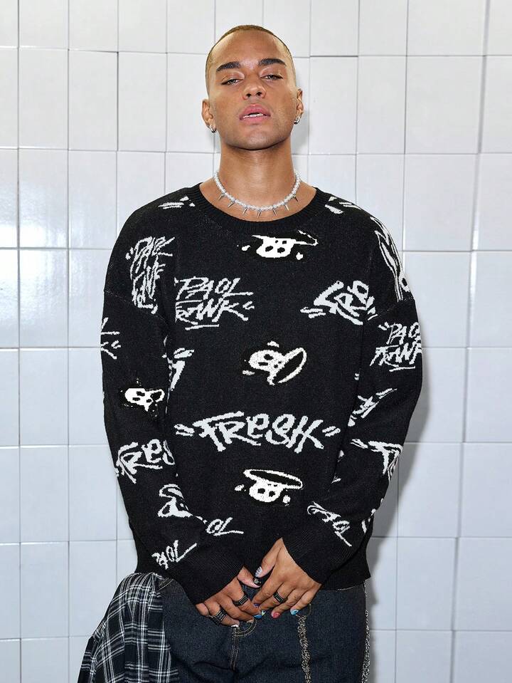 Paul Frank X ROMWE Men Cartoon Pattern Crew Neck Long Sleeve Sweater , Fall Winter 6 Paul Frank X ROMWE Men Cartoon Pattern Crew Neck Long Sleeve Sweater , Fall Winter