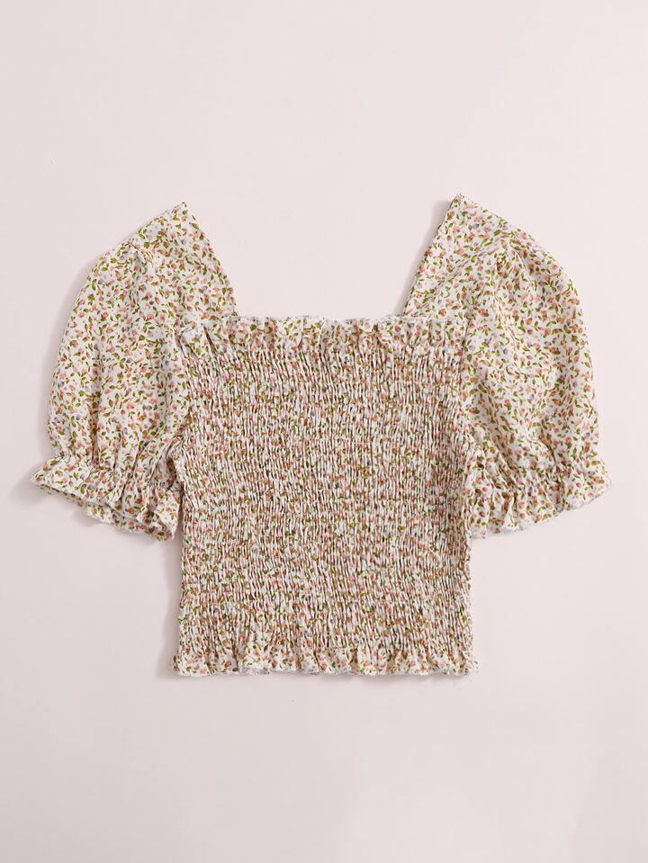 Ditsy Floral Frill Shirred Blouse